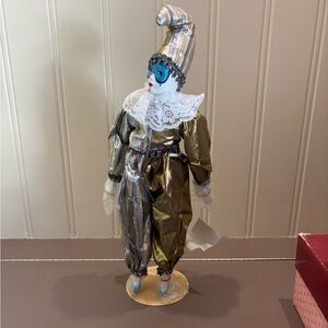 Heritage Metallic Harlequin Figurine with Blue Mask
